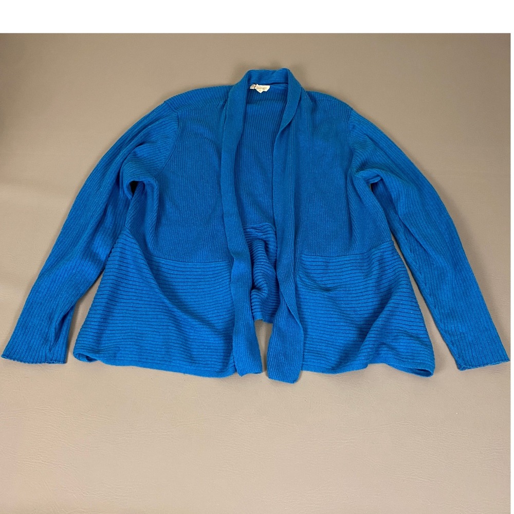 Eileen Fisher Cardigan Women's Plus Size 3X Blue 100% Organic Cotton Ribbed Open